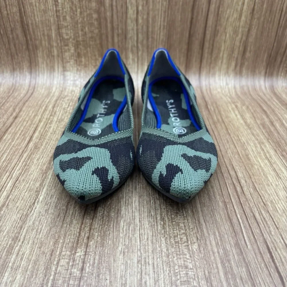 Rothy's The‎ Point Ballet Pointed Flats Womens Size 8.5 Olive Camo Knit Slip On